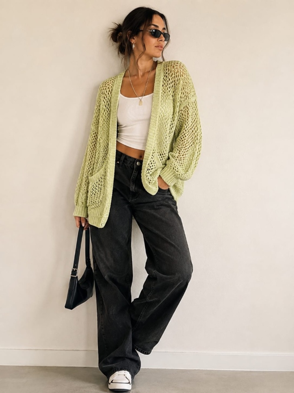 Anthripologie Light Yellow Open-Knit Pocket Cardigan Sweater